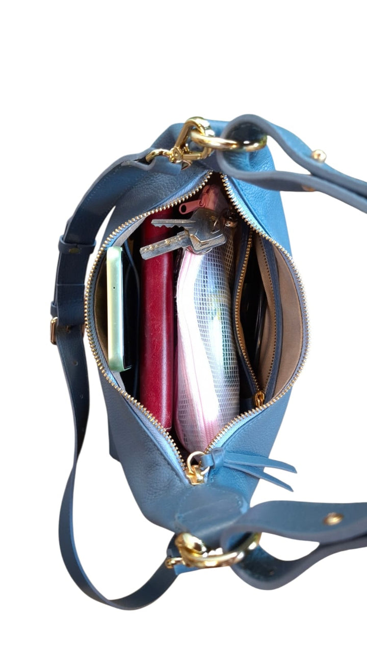 Bolsa Tulipa em Couro (Azul Indigo)