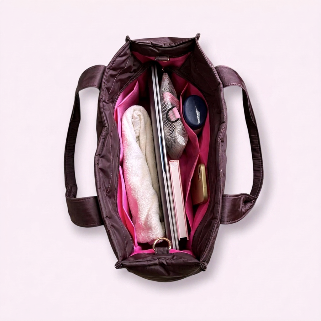 Bolsa TOTE de Nylon - Bordô (forro pink)