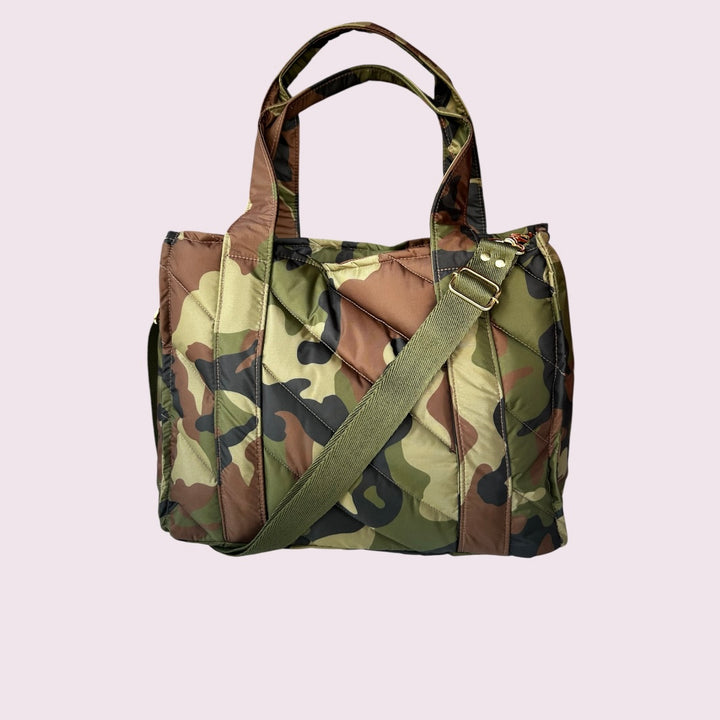 Bolsa TOTE de Nylon - Camuflada (forro verde limão)