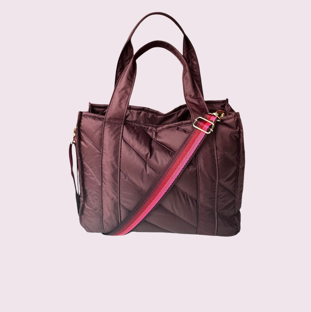 Bolsa TOTE de Nylon - Bordô (forro pink)