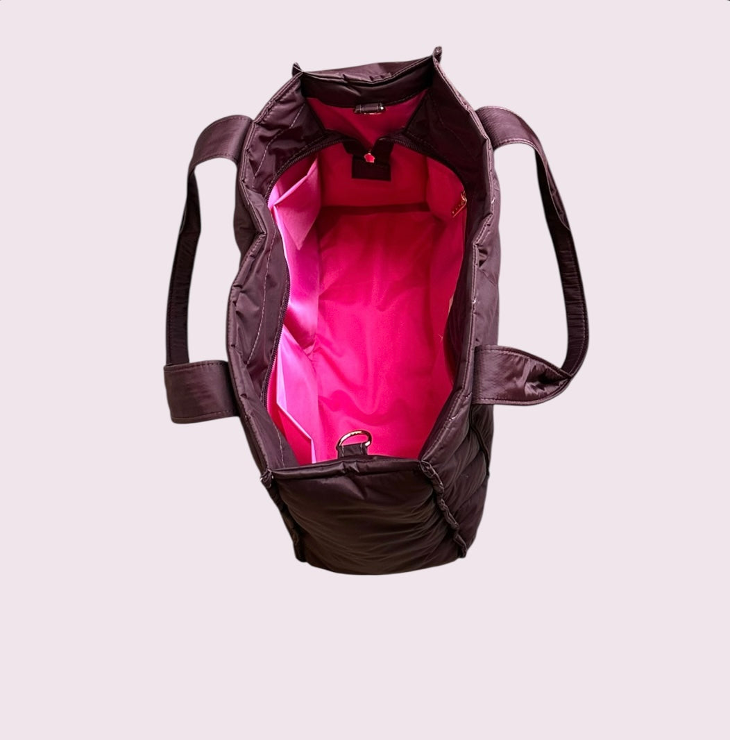 Bolsa TOTE de Nylon - Bordô (forro pink)