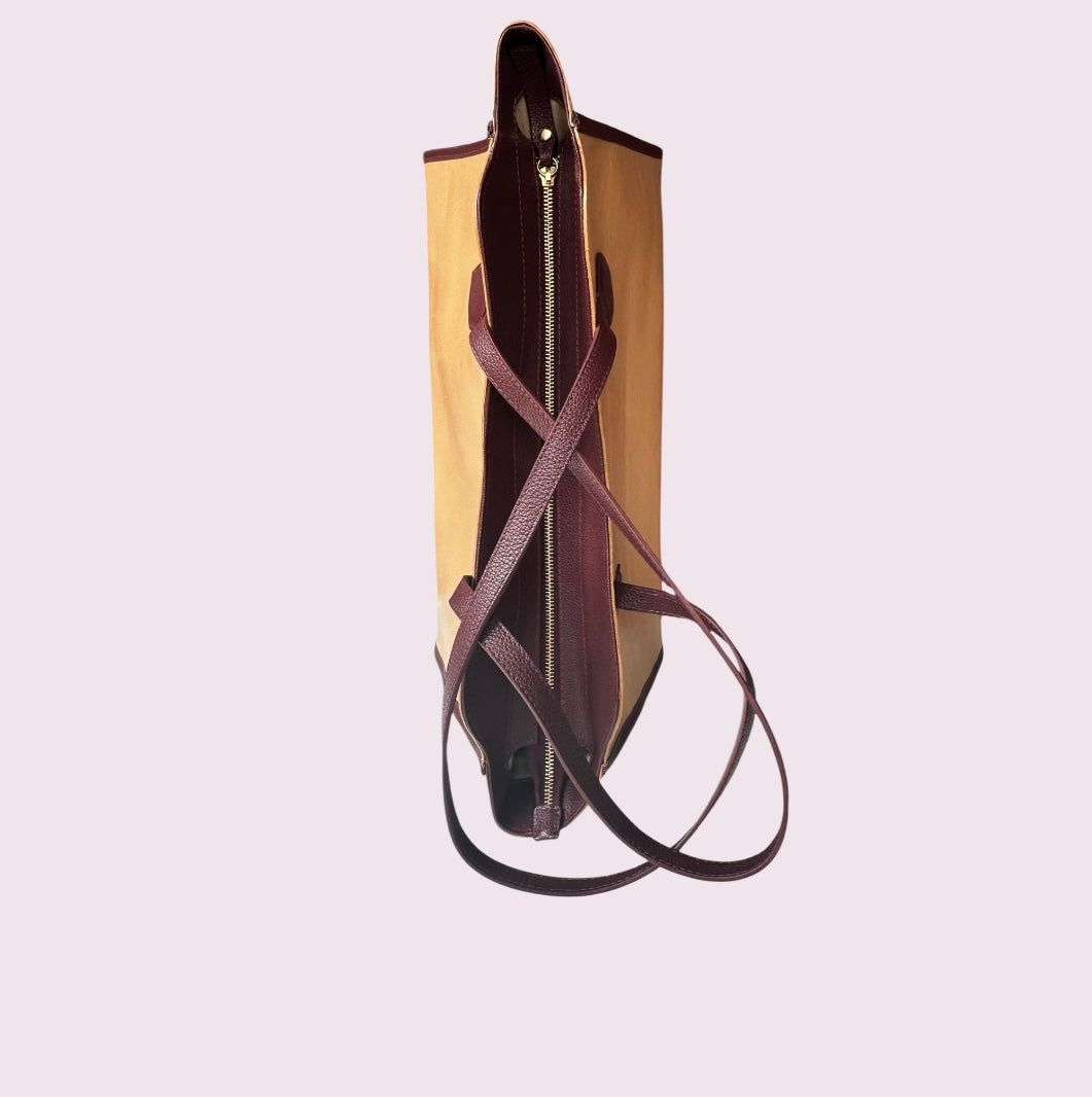 Bolsa Travel de Couro - Creme e Bordô