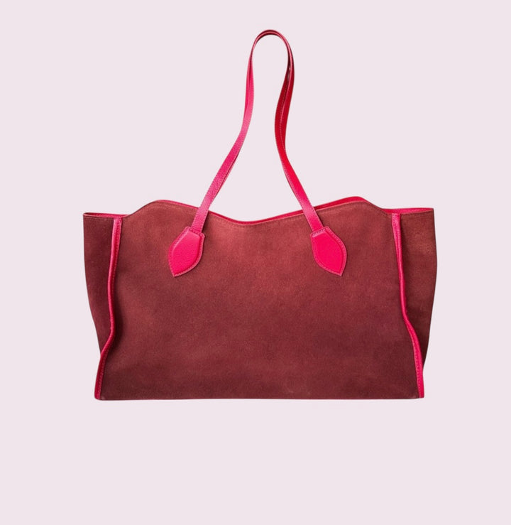 Bolsa Travel de Camurça e Couro - Bordô com alças Pink