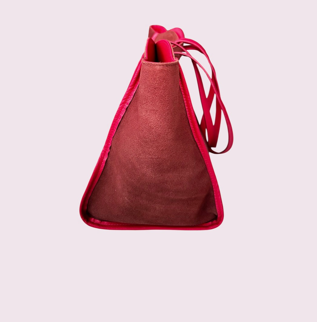 Bolsa Travel de Camurça e Couro - Bordô com alças Pink