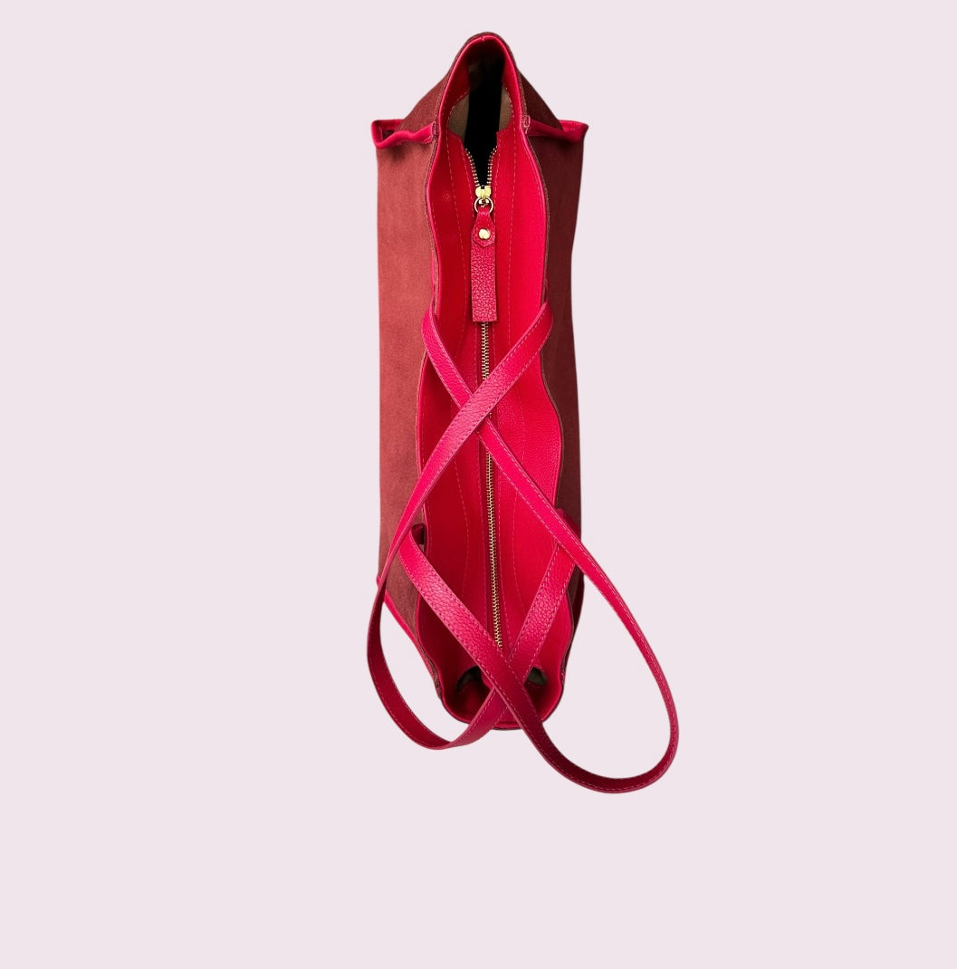 Bolsa Travel de Camurça e Couro - Bordô com alças Pink