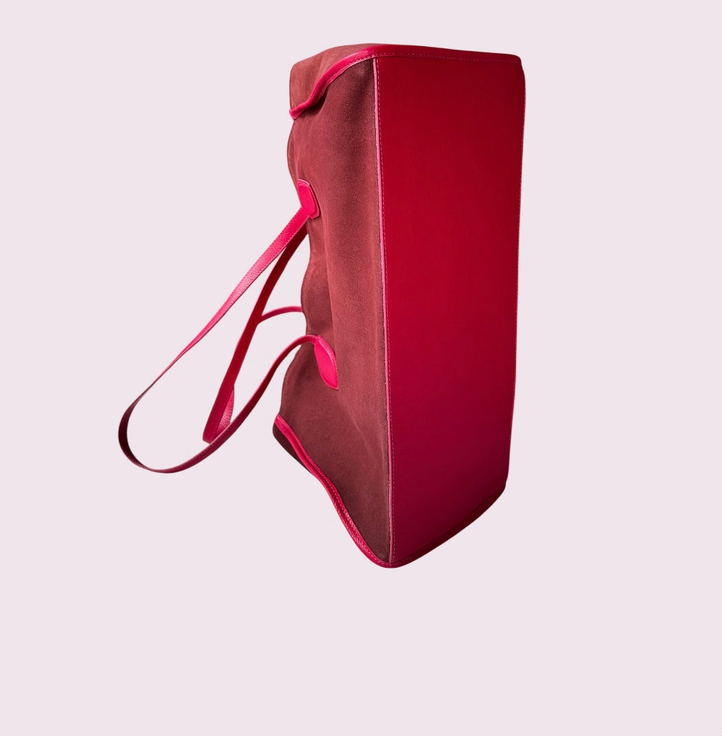 Bolsa Travel de Camurça e Couro - Bordô com alças Pink