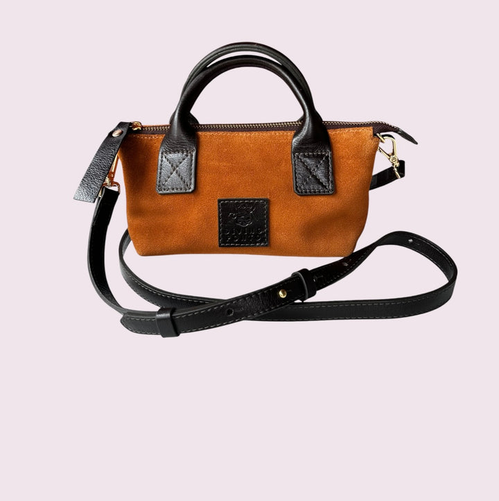 Bolsa Transversal de Camurça e Couro - Castanho com Café
