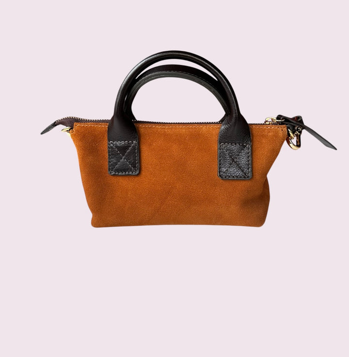 Bolsa Transversal de Camurça e Couro - Castanho com Café