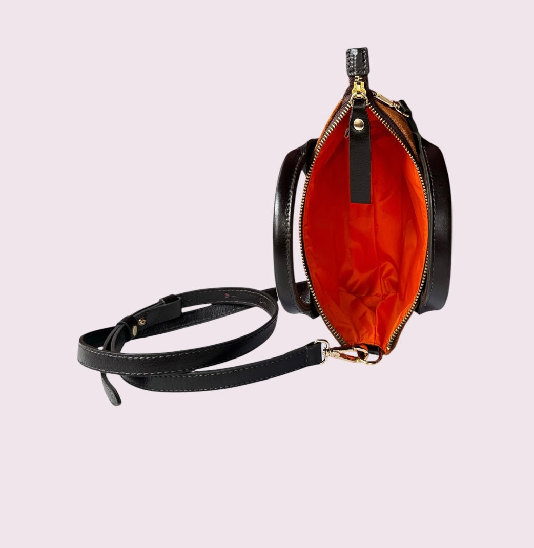 Bolsa Transversal de Camurça e Couro - Castanho com Café