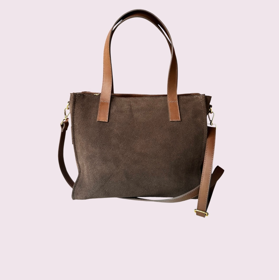 Bolsa TOTE de Camurça e Couro - Café