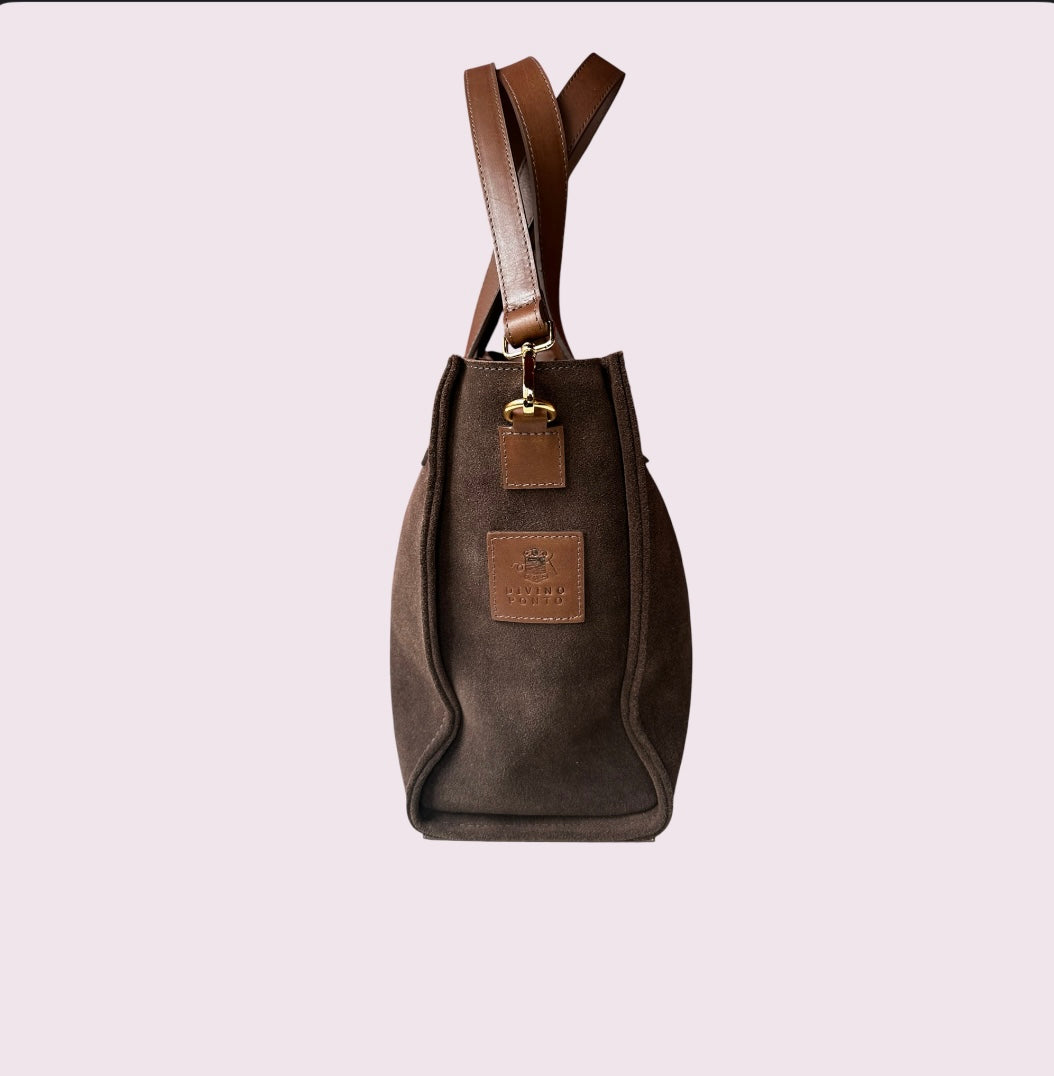 Bolsa TOTE de Camurça e Couro - Café