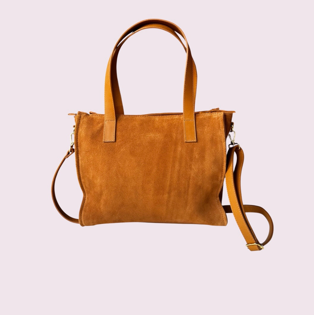 Bolsa TOTE de Camurça e Couro - Castanho