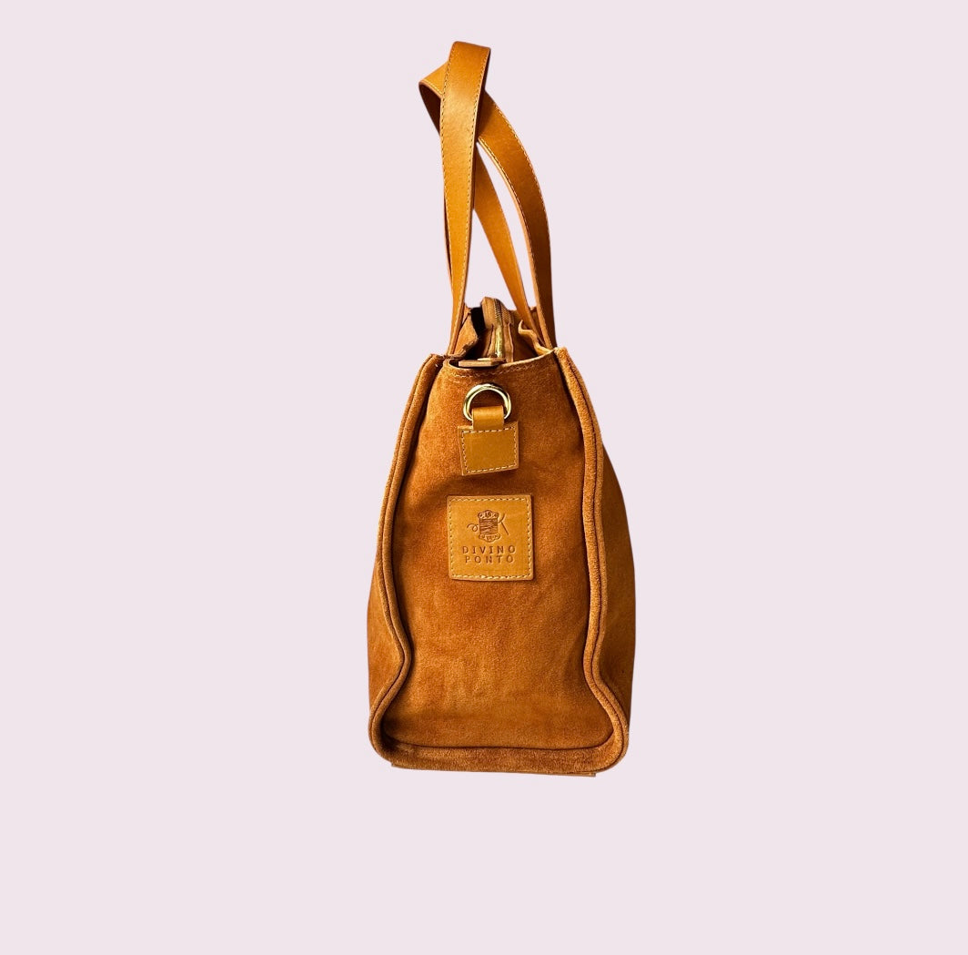 Bolsa TOTE de Camurça e Couro - Castanho