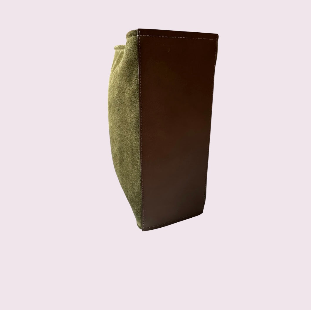 Bolsa TOTE de Camurça e Couro - Oliva com Café