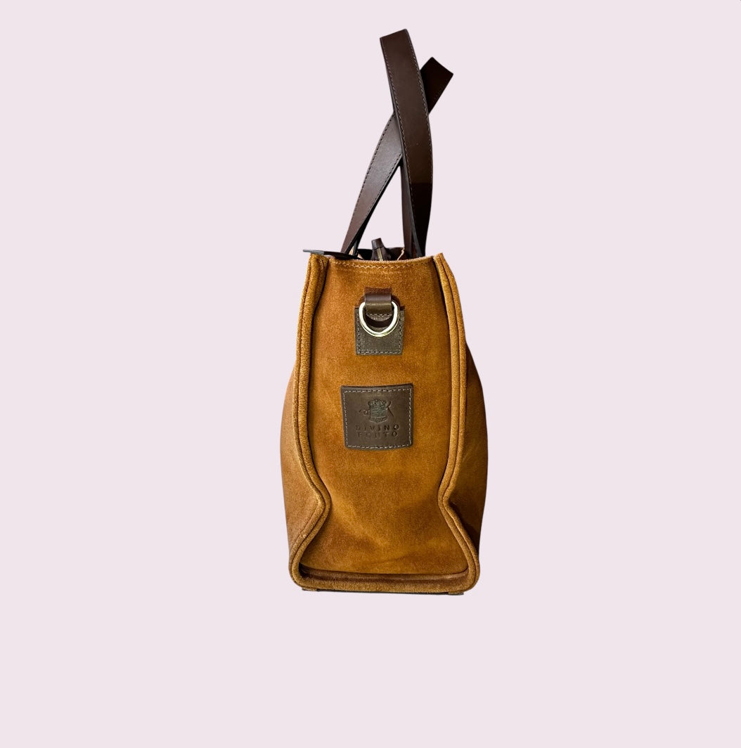 Bolsa TOTE de Camurça e Couro - Castanho com Café