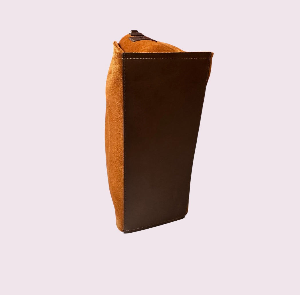 Bolsa TOTE de Camurça e Couro - Castanho com Café
