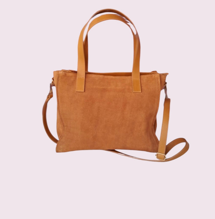 Bolsa TOTE de Camurça e Couro - Castanho