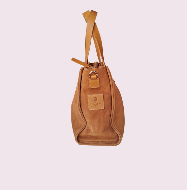 Bolsa TOTE de Camurça e Couro - Castanho