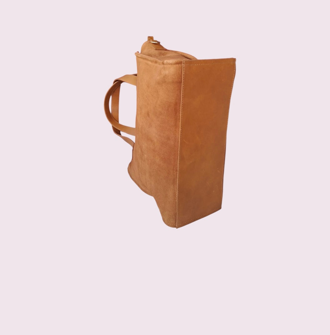 Bolsa TOTE de Camurça e Couro - Castanho