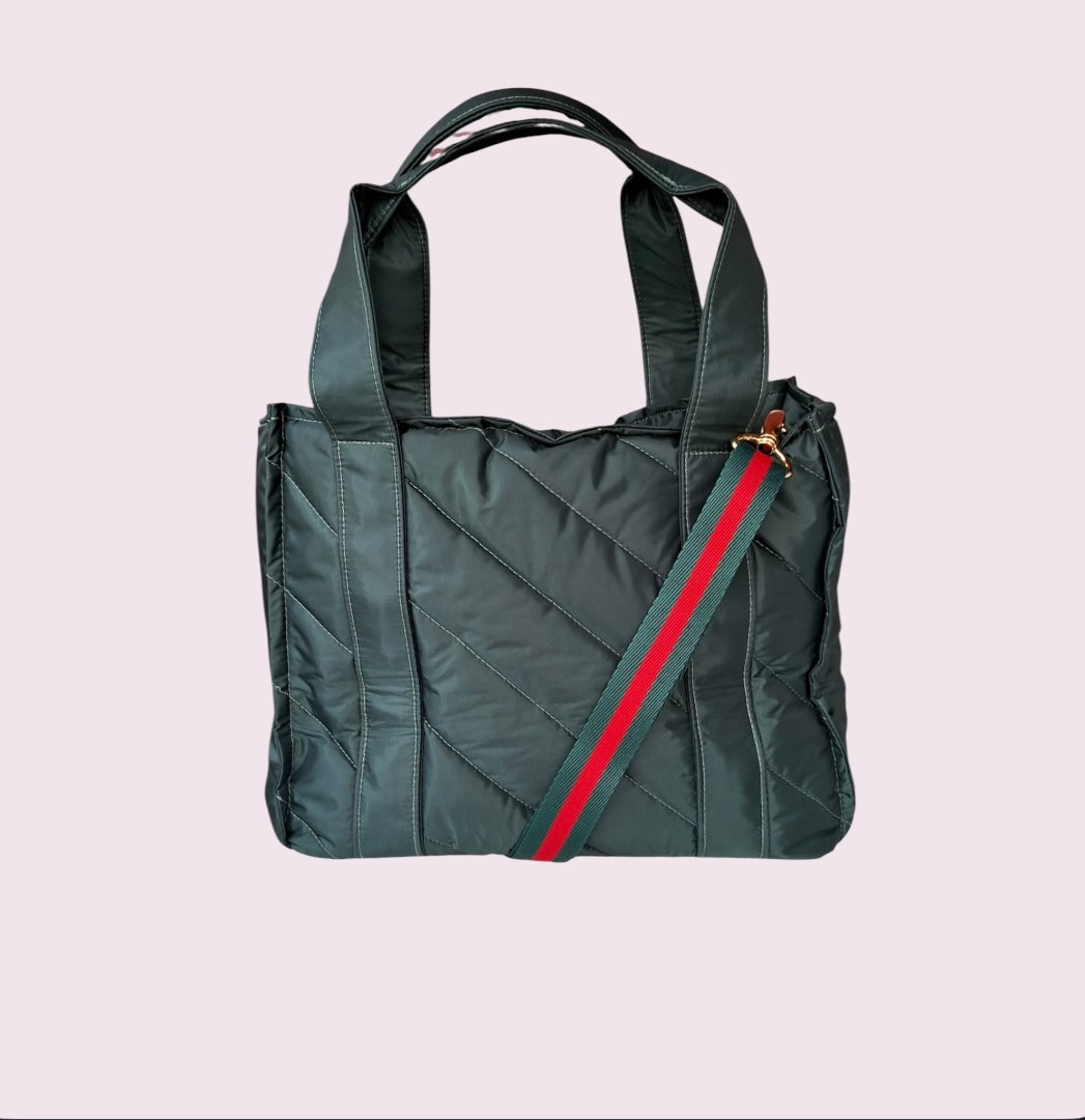 Bolsa TOTE de Nylon - Verde escuro com limão