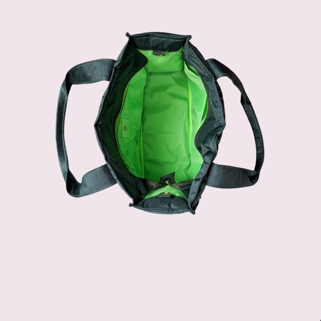 Bolsa TOTE de Nylon - Verde escuro com limão