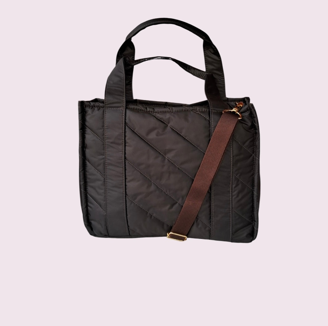 Bolsa TOTE de Nylon - Café com Laranja neon