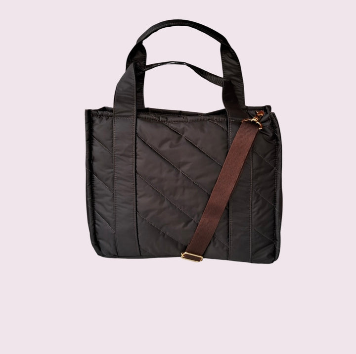 Bolsa TOTE de Nylon - Café com Laranja neon