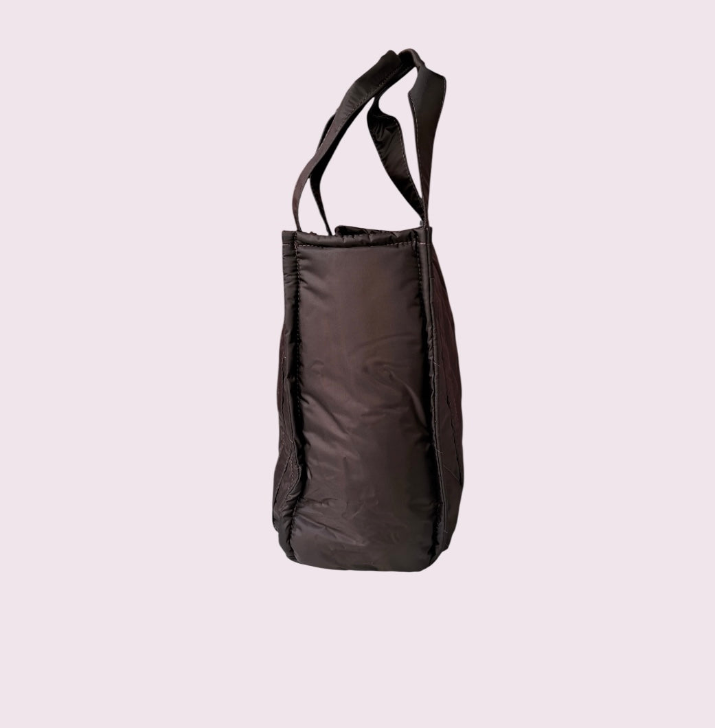 Bolsa TOTE de Nylon - Café com Laranja neon