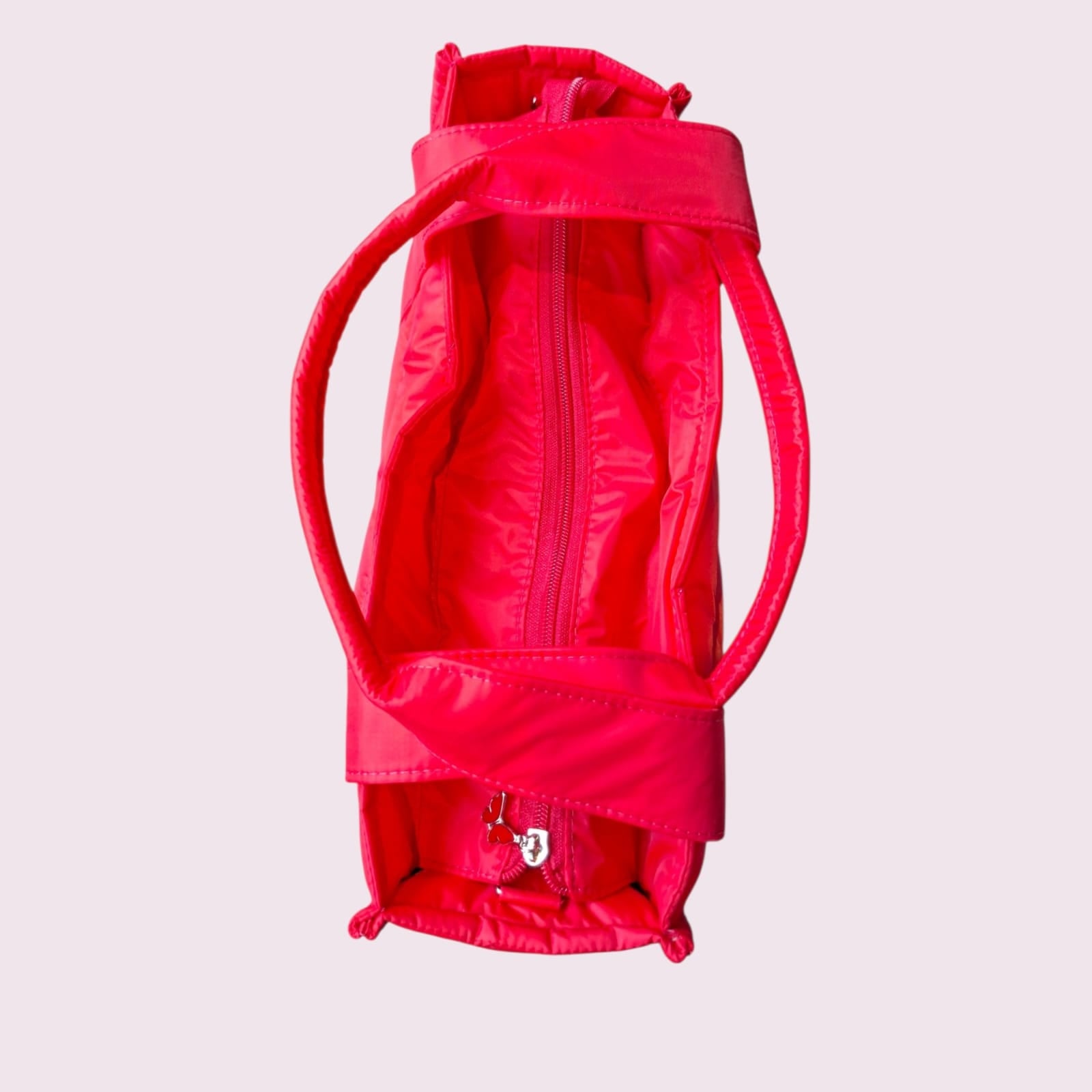 Bolsa TOTE de Nylon - Cereja (forro verde escuro)
