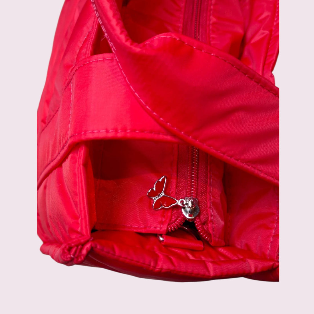 Bolsa TOTE de Nylon - Cereja (forro verde escuro)