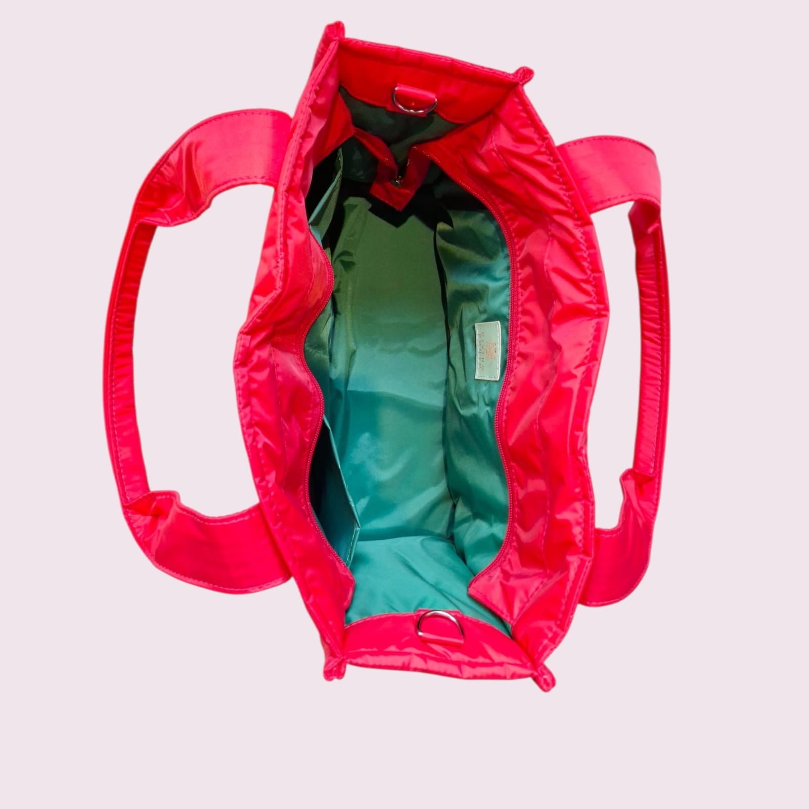Bolsa TOTE de Nylon - Cereja (forro verde escuro)