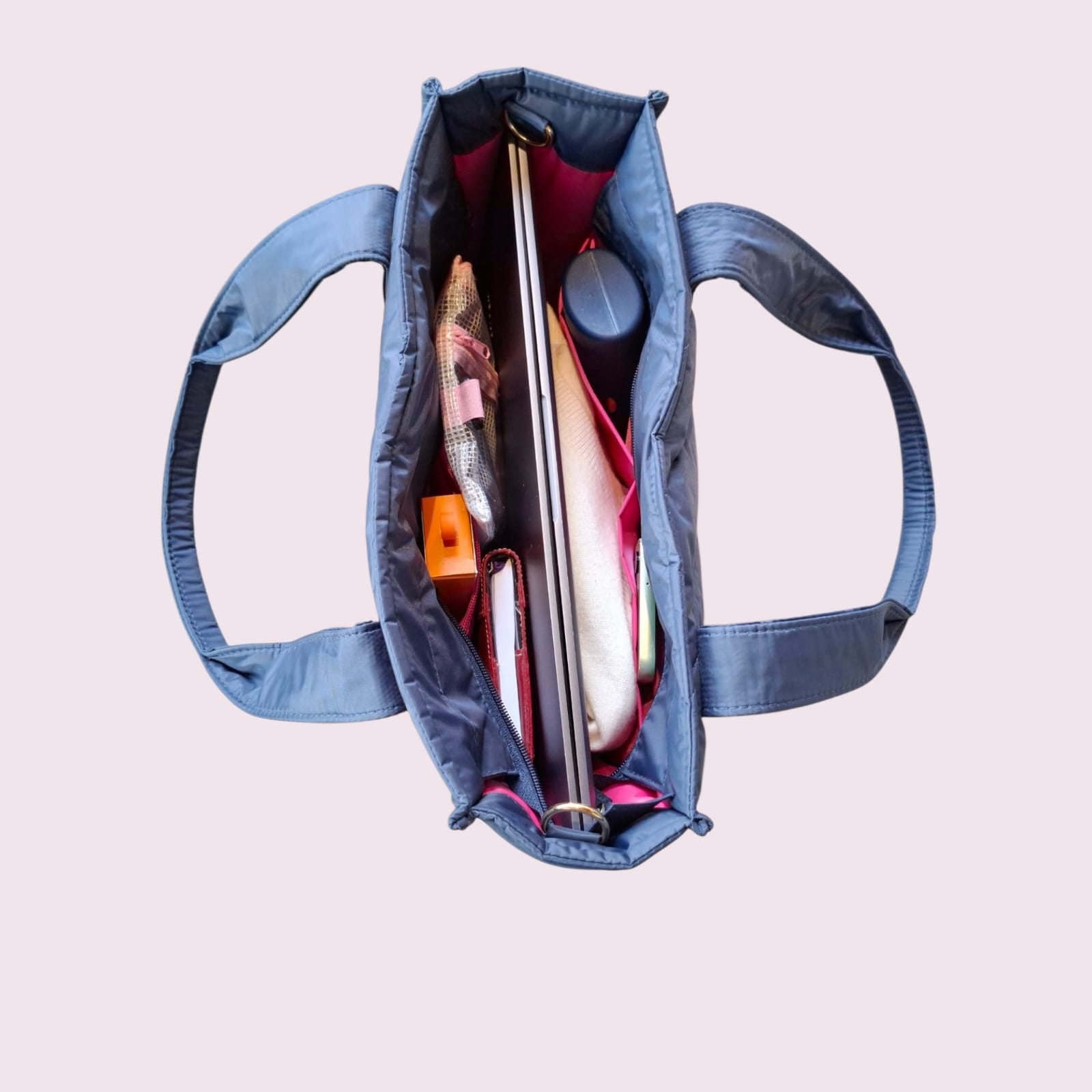 Bolsa TOTE de Nylon - Marinho (forro pink)
