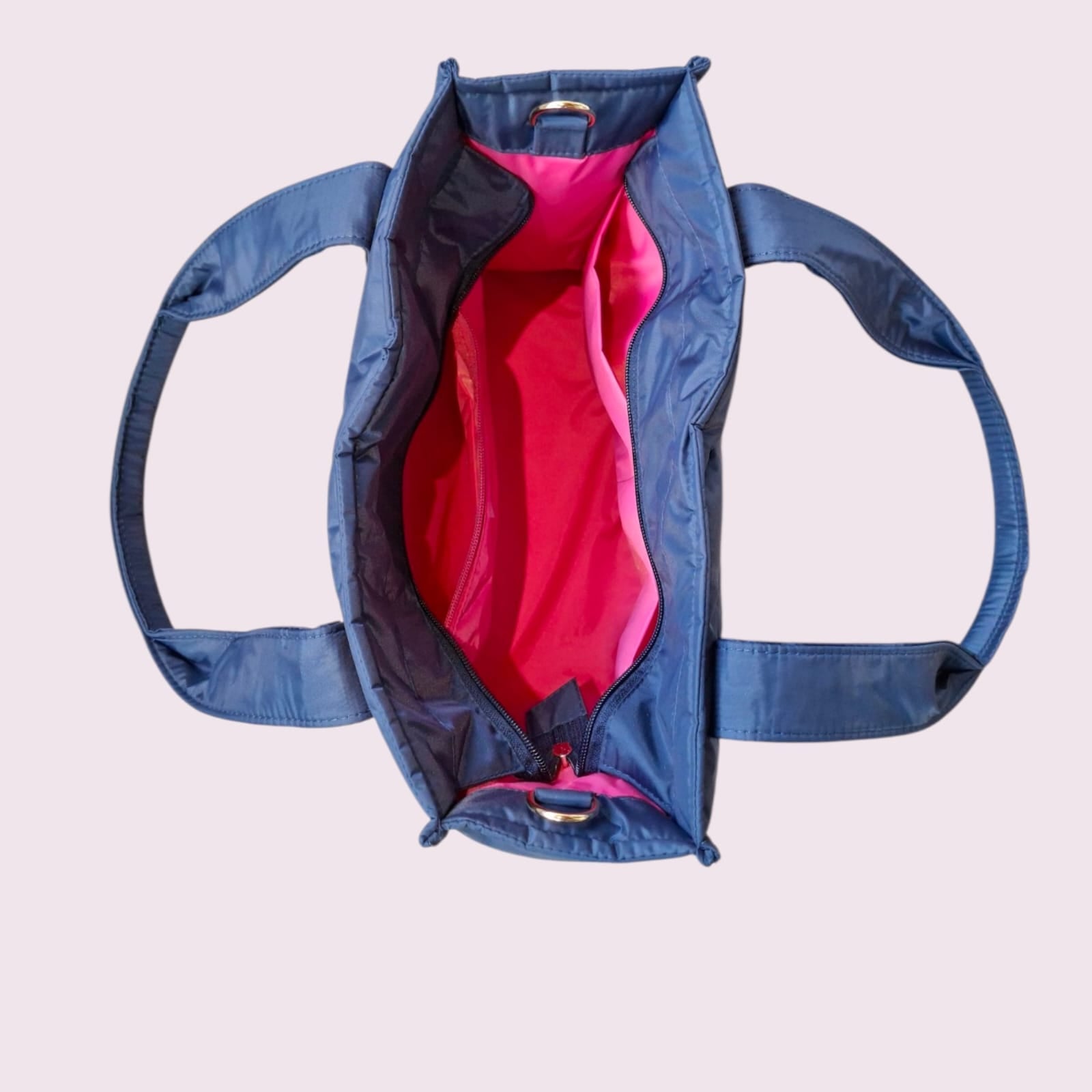 Bolsa TOTE de Nylon - Marinho (forro pink)