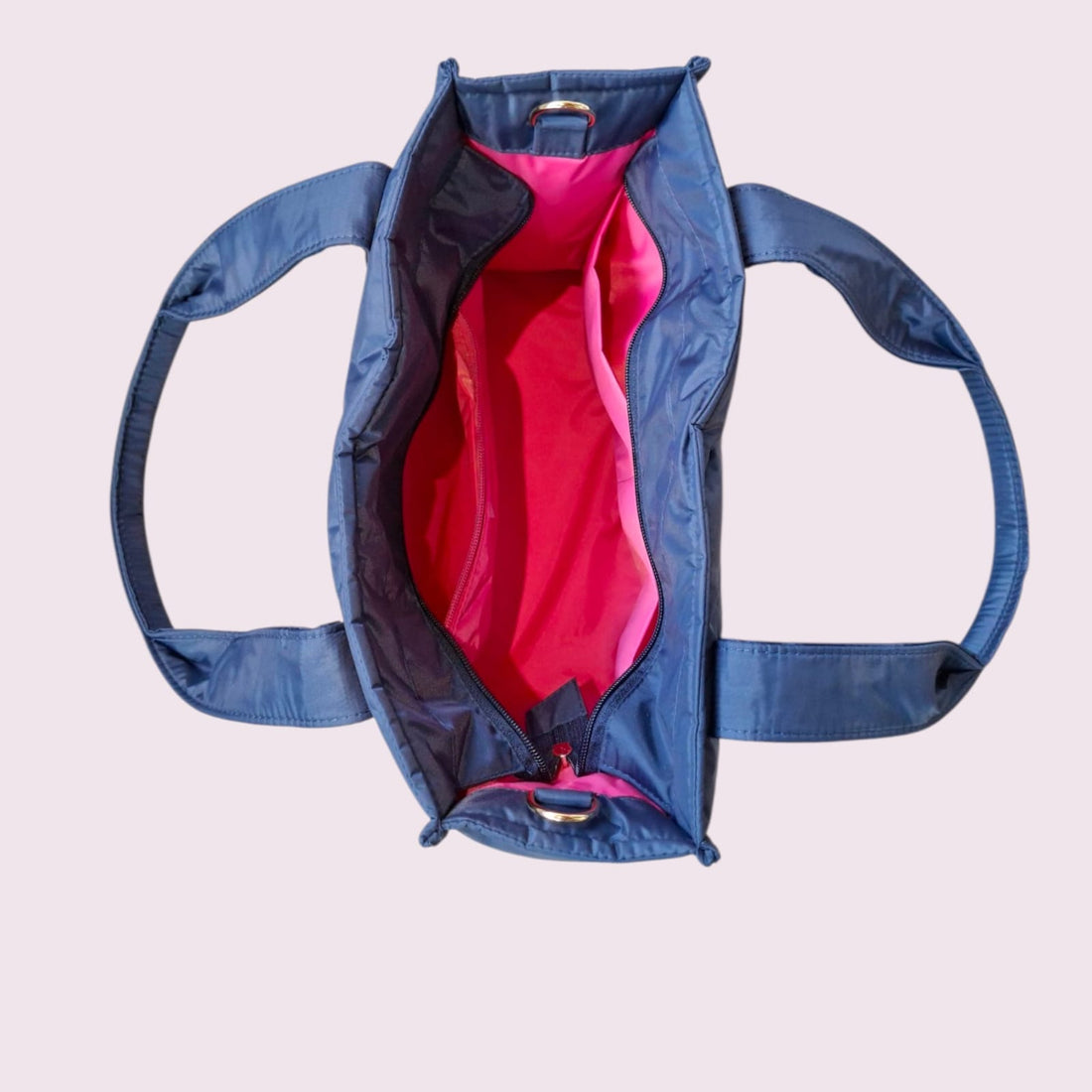 Bolsa TOTE de Nylon - Marinho (forro pink)