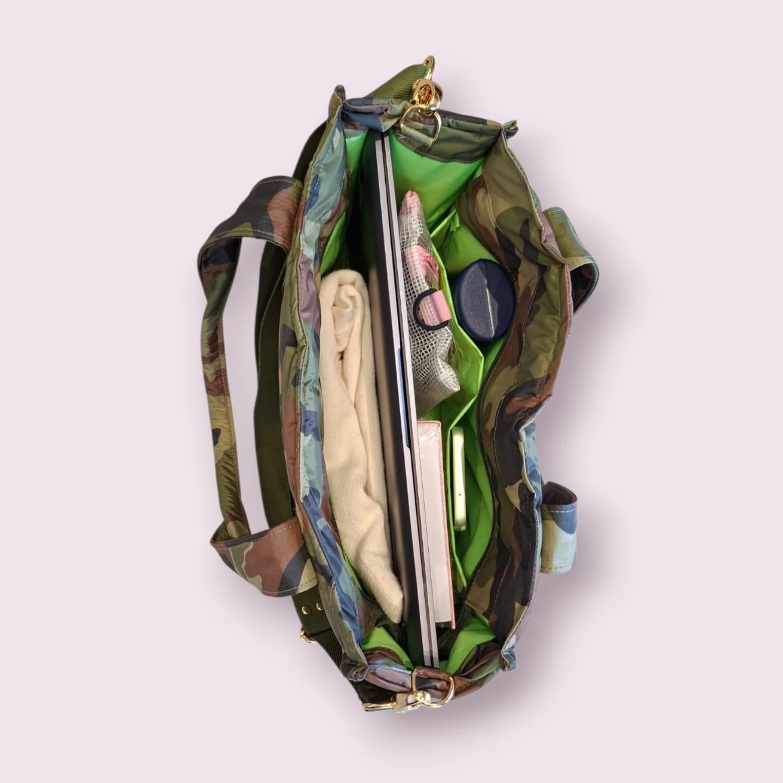 Bolsa TOTE de Nylon - Camuflada (forro limão)