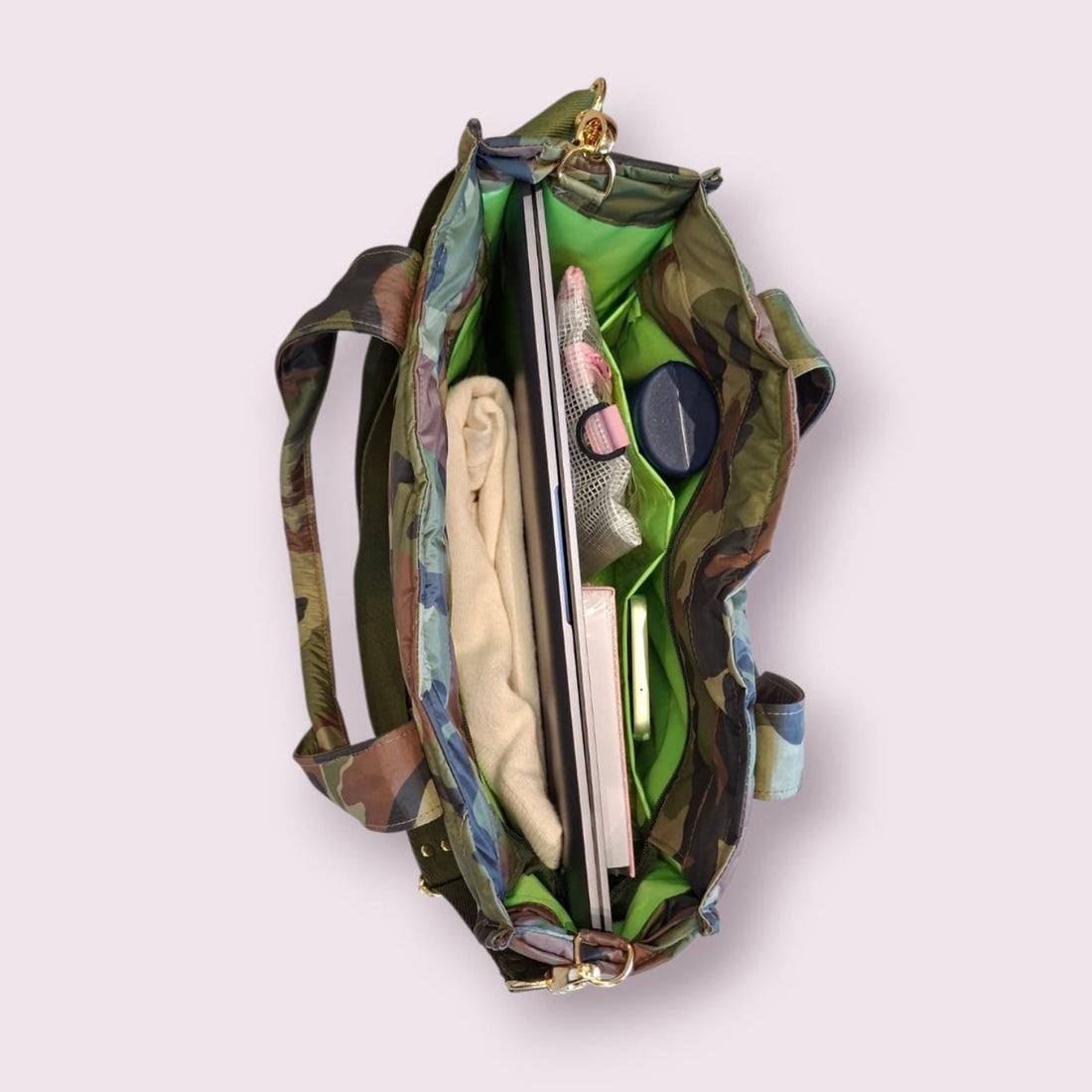 Bolsa TOTE de Nylon - Camuflada (forro limão)