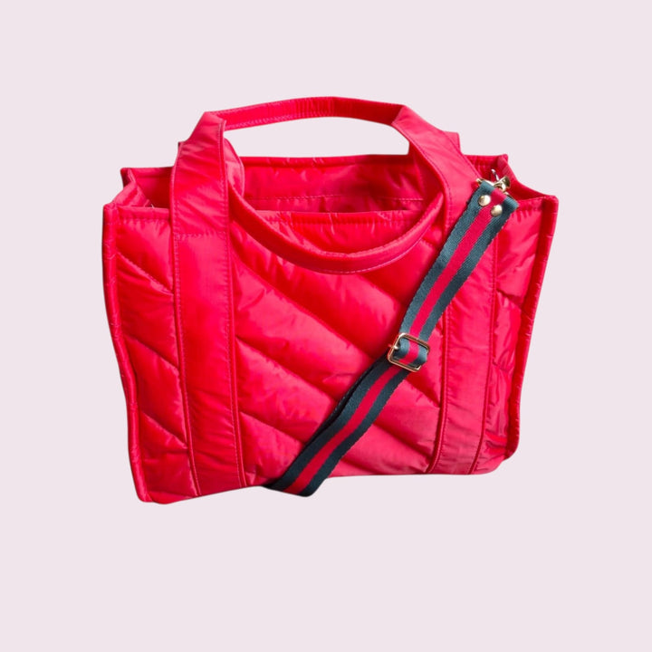 Bolsa TOTE de Nylon - Cereja (forro verde escuro)