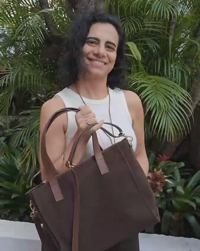 Bolsa TOTE de Camurça e Couro - Café