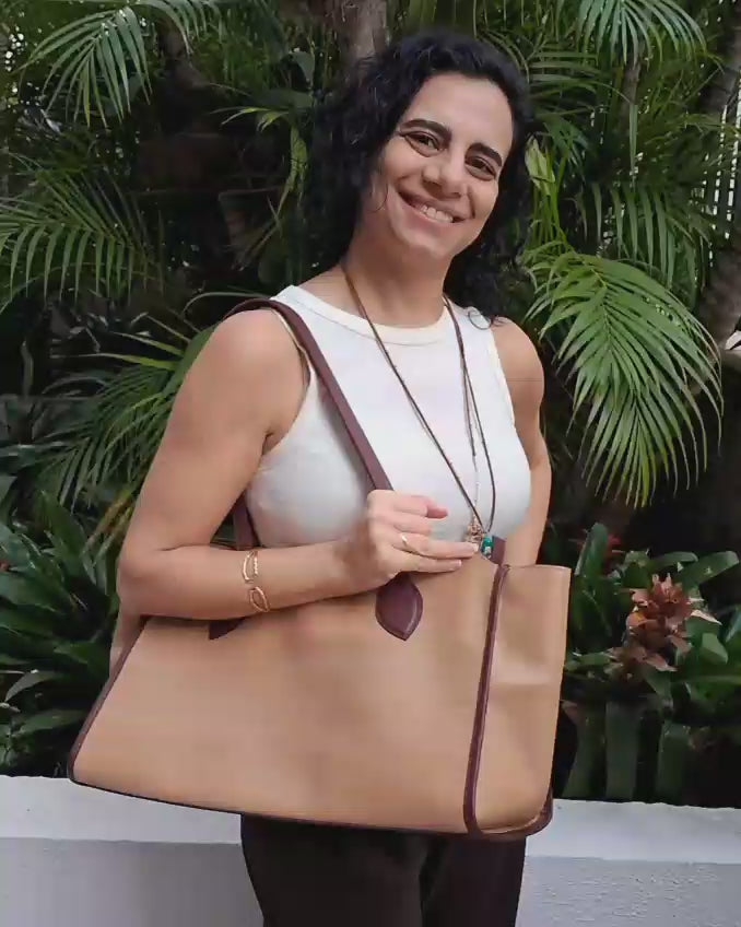 Bolsa Travel de Couro - Creme e Bordô