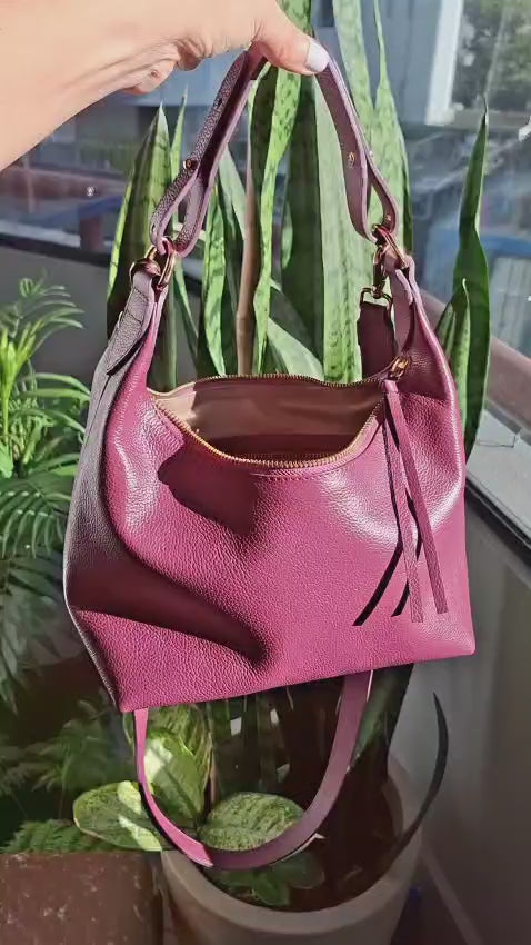 Bolsa Tulipa em Couro (Beterraba)